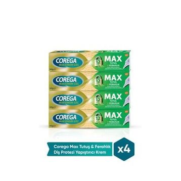 Corega Max Tutuş Ferahlık 4x40 gr Diş Protezi Yapıştırıcı Krem