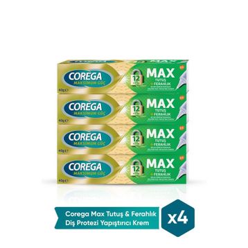 Corega Max Tutuş Ferahlık 4x40 gr Diş Protezi Yapıştırıcı Krem