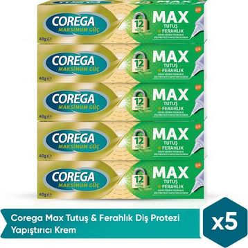 Corega Max Tutuş Ferahlık 5x40 gr Diş Protezi Yapıştırıcı Krem