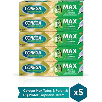 Corega Max Tutuş Ferahlık 5x40 gr Diş Protezi Yapıştırıcı Krem
