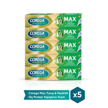 Corega Max Tutuş Ferahlık 5x40 gr Diş Protezi Yapıştırıcı Krem