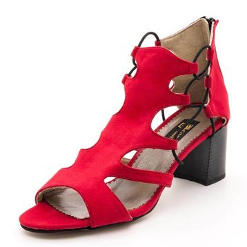 Costo Shoes 17428 Kırmızı Süet Topuklu Büyük Numara Kadın Ayakkabıları