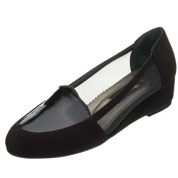 Costo Shoes K8518 41-42-43-44 Siyah Süet Rugan Detaylı Fileli Feta Özel Seri Büyük Numara Kadın Ayakkabı