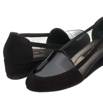 Costo Shoes K8518 41-42-43-44 Siyah Süet Rugan Detaylı Fileli Feta Özel Seri Büyük Numara Kadın Ayakkabı