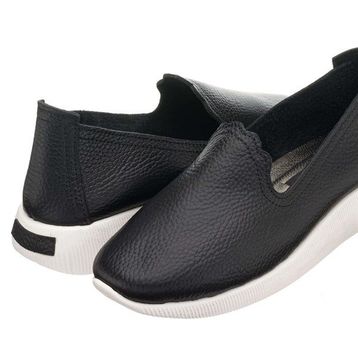 Costo Shoes N0609 Siyah Soft Deri Çok Hafif Yumuşak Ortopedik Taban Büyük Numara Kadın Ayakkabı