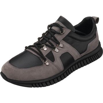 Costo Shoes YKP04 Gri Dana Nubuk ve Siyah Deri İle Garnili Olarak Rahat Geniş Kalıp Kauçuk Taban Erkek Ayakkabı