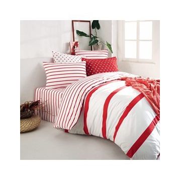 Cote Blanc Simple Line Kırmızı Ranforce 200x220 cm Çift Kişilik Nevresim Takımı