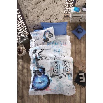 Cotton Box 180x240 cm Genç Ranforce Tek Kişilik Guitar Mavi Nevresim Takımı
