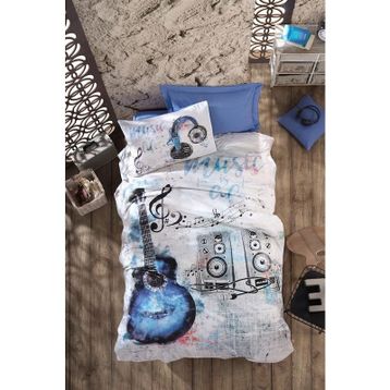 Cotton Box 180x240 cm Genç Ranforce Tek Kişilik Guitar Mavi Nevresim Takımı