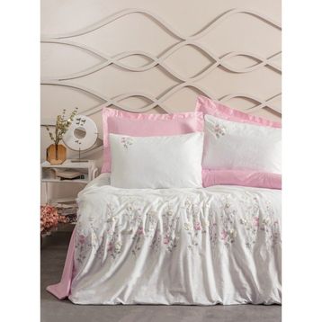 Cotton Box 3D Jolie Pembe 200 x 220 cm Nakışlı Saten Çift Kişilik Nevresim Takımı