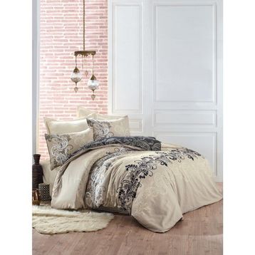 Cotton Box Cemile Satin Line Bej Çift Kişilik Nevresim Takımı