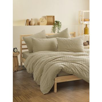Cotton Box Crepe Penye Lastikli Çarşaflı Bej Çift Kişilik Nevresim Takımı