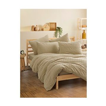 Cotton Box Crepe Penye Lastikli Çarşaflı Bej Çift Kişilik Nevresim Takımı