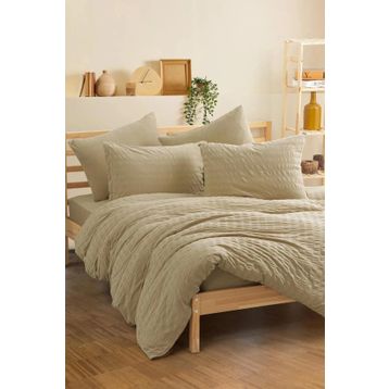 Cotton Box Crepe Penye Lastikli Çarşaflı Bej Çift Kişilik Nevresim Takımı