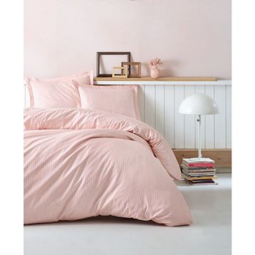 Cotton Box CTN-EGT-STP-STN-C-K-N-T-PUDRA Elegant Stipe Saten Pudra Çift Kişilik Nevresim Takımı