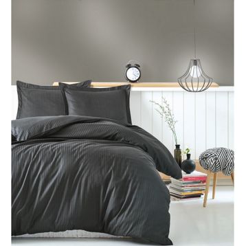 Cotton Box Elegant Saten Stripe Antrasit Çift Kişilik Nevresim Takımı
