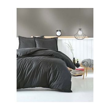Cotton Box Elegant Saten Stripe Antrasit Çift Kişilik Nevresim Takımı