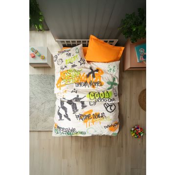Cotton Box Genç Odası Tek Kişilik Lastikli Çarşaflı Graffiti Oranj Nevresim Takımı