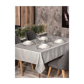 Cotton Box Jakarlı Dertsiz Lavinia Gri 155x220 cm Masa Örtüsü