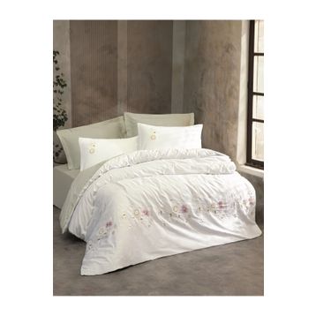 Cotton Box Jenika Mint 3D Nakışlı Saten Çift Kişilik Nevresim Takımı
