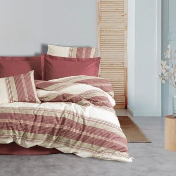 Cotton Box Kenway Bordo Line Çift Kişilik 200x220 cm Nevresim Takımı