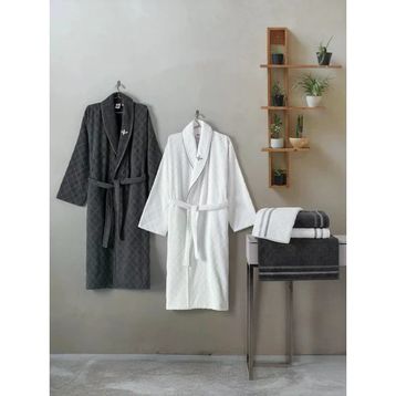 Cotton Box Masculine Carlos Carlos Beyaz Antrasit Aile Bornoz Seti