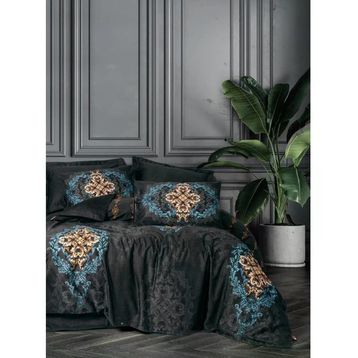 Cotton Box Palace Saray Modeli Pamuk Saten Çift Kişilik Dorhan Siyah 4 Yastıklı Nevresim Takımı