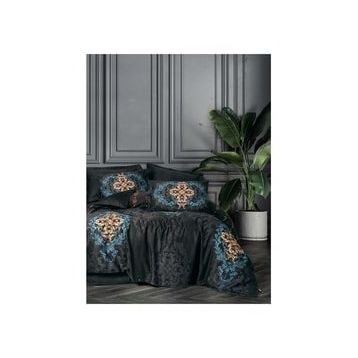 Cotton Box Palace Saray Modeli Pamuk Saten Çift Kişilik Dorhan Siyah 4 Yastıklı Nevresim Takımı