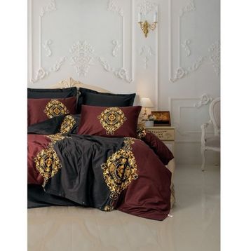 Cotton Box Palace Saray Modeli Pamuk Saten Çift Kişilik Ebren Antrasit 4 Yastıklı Nevresim Takımı