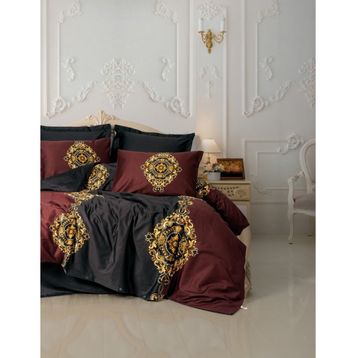Cotton Box Palace Saray Modeli Pamuk Saten Çift Kişilik Ebren Antrasit 4 Yastıklı Nevresim Takımı