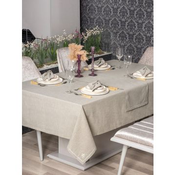 Cotton Box Pera Keten Toprak 175x240 cm Masa Örtüsü Takımı
