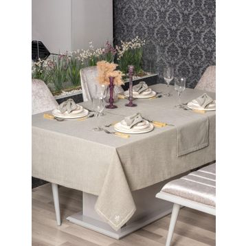 Cotton Box Pera Keten Toprak 175x240 cm Masa Örtüsü Takımı