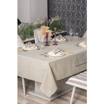 Cotton Box Pera Keten Toprak 175x240 cm Masa Örtüsü Takımı