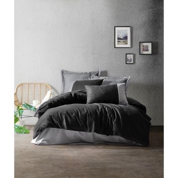 Cotton Box Plain Çift Kişilik Gri 200 x 220 cm Siyah Nevresim Takımı