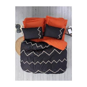 Cotton Box Puf Nakışlı Ranforce Mirely Siyah Kiremit Çift Kişilik Nevresim Takımı