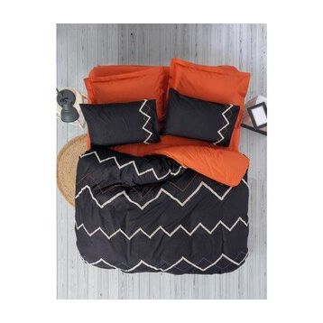 Cotton Box Puf Nakışlı Ranforce Mirely Siyah Kiremit Çift Kişilik Nevresim Takımı
