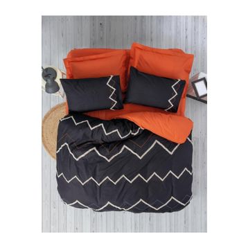Cotton Box Puf Nakışlı Ranforce Mirely Siyah Kiremit Çift Kişilik Nevresim Takımı