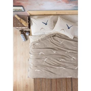 Cotton Box Puffin Easy Bej Çift Kişilik Pike Takımı Set