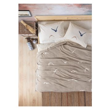 Cotton Box Puffin Easy Bej Çift Kişilik Pike Takımı Set