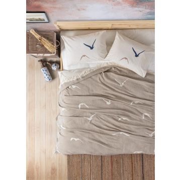 Cotton Box Puffin Easy Bej Çift Kişilik Pike Takımı Set