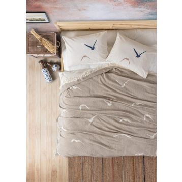Cotton Box Puffin Easy Bej Çift Kişilik Pike Takımı Set