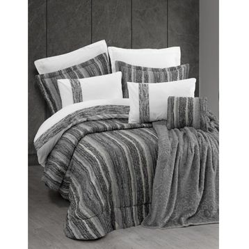 Cotton Box Valent Gri Yatak Ört+Battaniye+Nevresim Takımı Platinium 11 Parça Çeyiz Seti