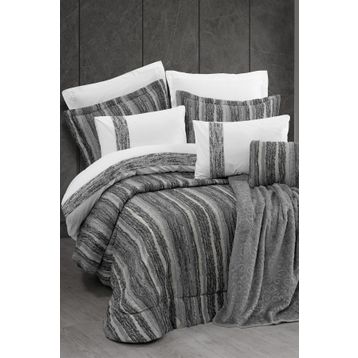 Cotton Box Valent Gri Yatak Ört+Battaniye+Nevresim Takımı Platinium 11 Parça Çeyiz Seti