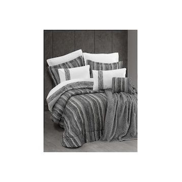 Cotton Box Valent Gri Yatak Ört+Battaniye+Nevresim Takımı Platinium 11 Parça Çeyiz Seti