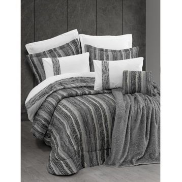 Cotton Box Valent Gri Yatak Ört+Battaniye+Nevresim Takımı Platinium 11 Parça Çeyiz Seti