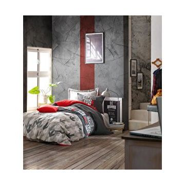 Cottonbox Genç Odası Rock Kırmızı Tek Kişilik Lastikli Çarşaflı Nevresim Takımı