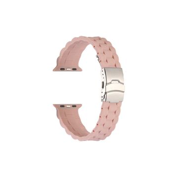 CoverZone Apple Watch 4 Pembe 42-44 mm İle Uyumlu Metal Toka Delikli Ayarlanabilir Panoply Silikon Kordon