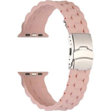 CoverZone Apple Watch 4 Pembe 42-44 mm İle Uyumlu Metal Toka Delikli Ayarlanabilir Panoply Silikon Kordon