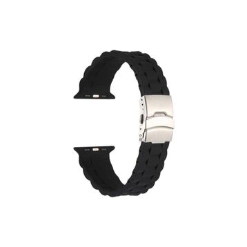 CoverZone Apple Watch 4 Siyah 38-40 mm İle Uyumlu Metal Toka Delikli Ayarlanabilir Panoply Silikon Kordon