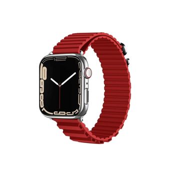 CoverZone Apple Watch 4 Uyumlu 42-44 mm Parçalı Çizgili Tasarım Denouement Kayış Kırmızı Kordon